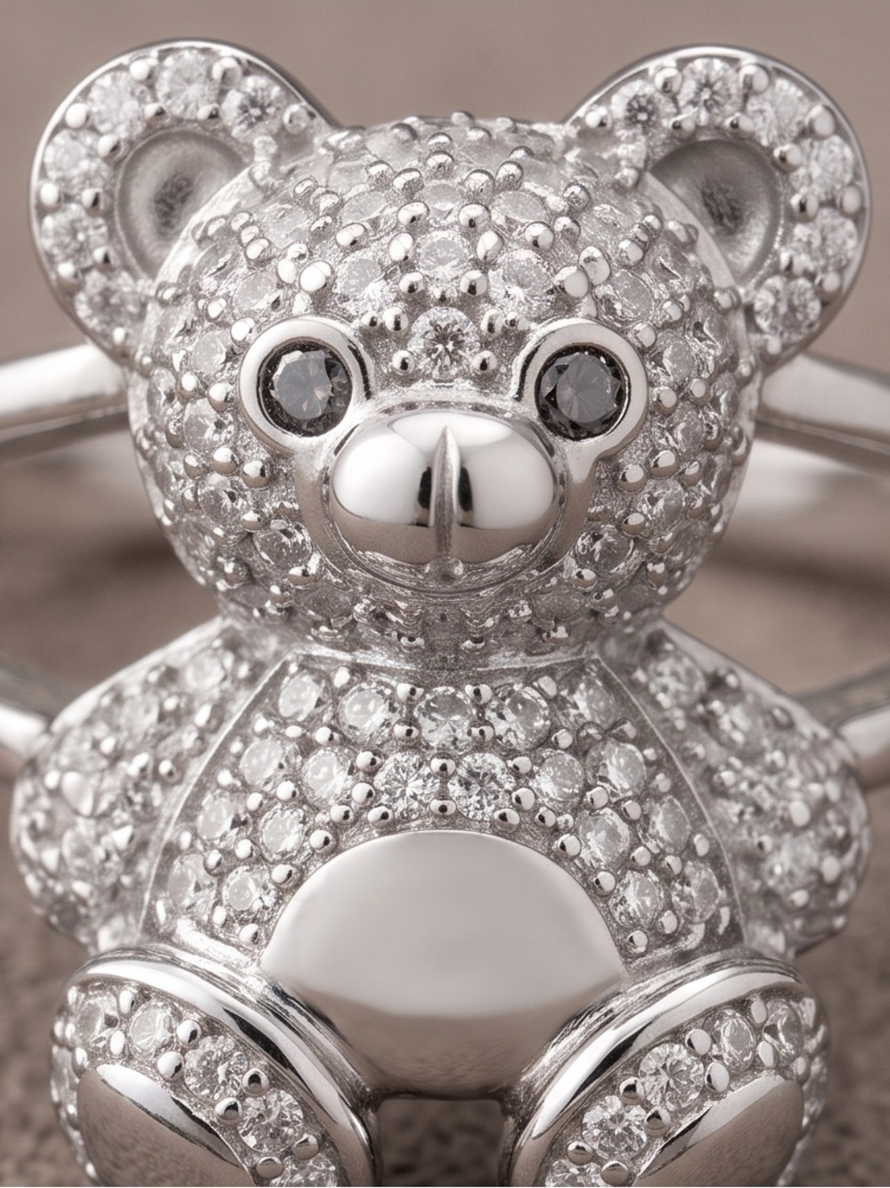 Sterling Silver Moissanite Teddy Bear Ring - Picture 3 of 4